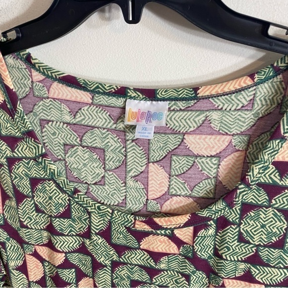Lularoe Dress Green Pink Abstract Dress NEW XL Short Sleeve Midi - Picture 5 of 10